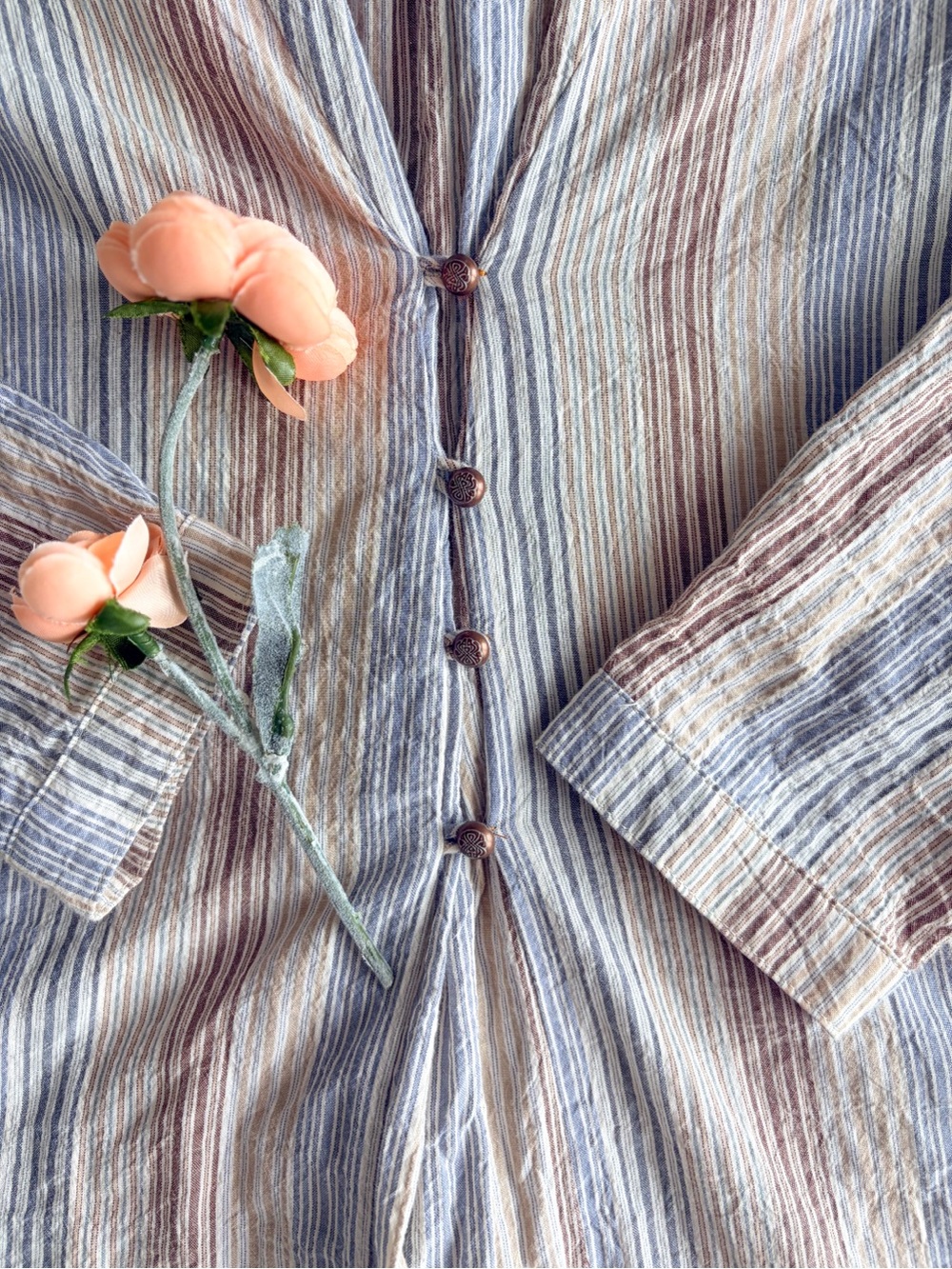 Soft Surroundings Crinkle Cotton Floral Striped Button Front Tunic Top M - Picture 6 of 12